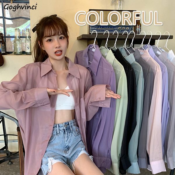 blouses shirts women candy colors long sleeve turn-down solid casual collar thin breathable korean outwear sun-protect chic new, White 
blouses shirts women candy colors long sleeve turn-down solid casual collar thin breathable korean outwear sun-protect chic new, White