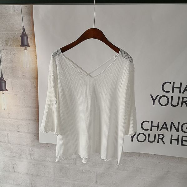 2019 summer new v-neck trumpet sleeve hem wooden knitwear edge middle sleeve knitwear women's top, White
2019 summer new v-neck trumpet sleeve hem wooden knitwear edge middle sleeve knitwear women's top, White