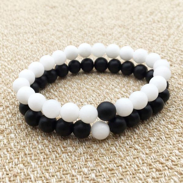 couple natural stone bracelets handmade weathering agate stone white turquoise matte buddha 8mm beads bracelet sets 2018 for lover jewelry, Black