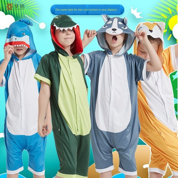 dinosaur cartoon animal conjoined summer children husky children ice silk short sleeve pajamas women thin day pajamas, Blue;red
dinosaur cartoon animal conjoined summer children husky children ice silk short sleeve pajamas women thin day pajamas, Blue;red