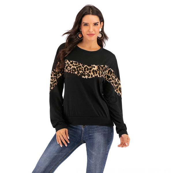 g226# women's sweater long sleeve stitching autumn and winter new contrast color leopard print sweater, Black
g226# women's sweater long sleeve stitching autumn and winter new contrast color leopard print sweater, Black