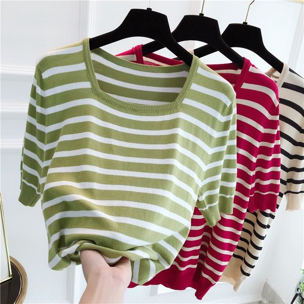 afhnc cotton 19 summer square collar striped knitted short-sleeved ice silk color matching knitted korean style casual women's t-shirt, White
afhnc cotton 19 summer square collar striped knitted short-sleeved ice silk color matching knitted korean style casual women's t-shirt, White