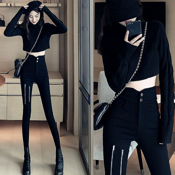 net red celebrity inspired spring and summer new high waist pencil trouser zip leggings women's outer wear black skinny pants
net red celebrity inspired spring and summer new high waist pencil trouser zip leggings women's outer wear black skinny pants