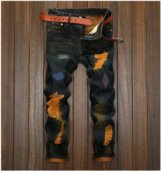 men's jeans with break holes , popular fashion personality straight men's jeans , retro trend to make old-style for men, Blue
men's jeans with break holes , popular fashion personality straight men's jeans , retro trend to make old-style for men, Blue