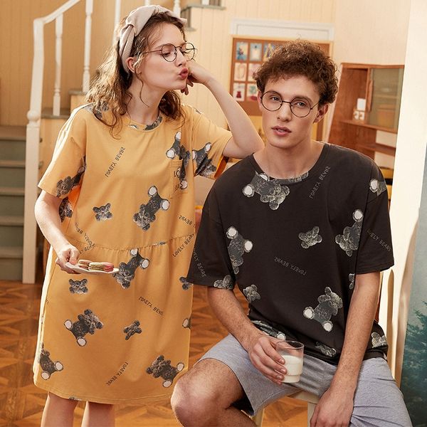 new couple pajamas pajamas pajamascotton short-sleeved cute nightgown women's summer men's thin home clothes korean style suit, Black;brown
new couple pajamas pajamas pajamascotton short-sleeved cute nightgown women's summer men's thin home clothes korean style suit, Black;brown