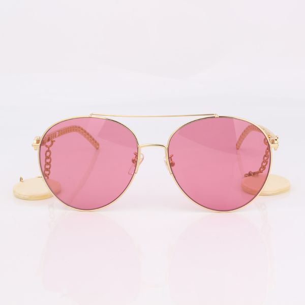 with designer pink gold frame women sunglasses women quality fashion eyewear metal chain pilot lens with original box, White;black
with designer pink gold frame women sunglasses women quality fashion eyewear metal chain pilot lens with original box, White;black