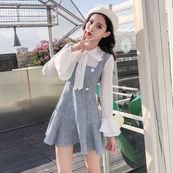 ruffles korean women dress chiffon patchwork flare sleeve bow high waist one-piece dresses 3187, Black;gray
ruffles korean women dress chiffon patchwork flare sleeve bow high waist one-piece dresses 3187, Black;gray