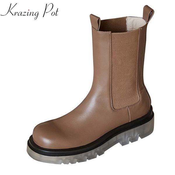 krazing pot natural cow leather round toe slip on platform winter shoe jelly bottom mixed color preppy style mid-calf boots l70, Black
krazing pot natural cow leather round toe slip on platform winter shoe jelly bottom mixed color preppy style mid-calf boots l70, Black