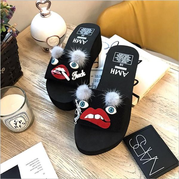 fur ball and red lips sandals women cartoon eyes platform sandals summer wedges shoes woman flip flops y249, Black
fur ball and red lips sandals women cartoon eyes platform sandals summer wedges shoes woman flip flops y249, Black