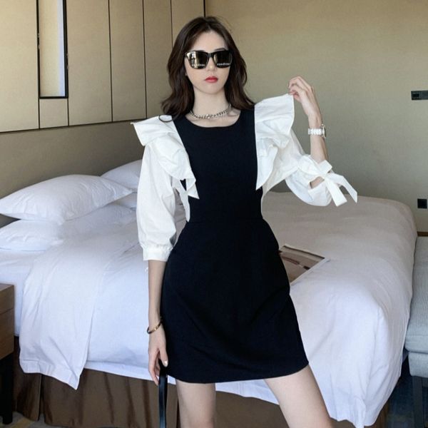 nana fashion womens clothing store french minority contrasting color strap back hollow waist dress design feeling light familiar style, White;black
nana fashion womens clothing store french minority contrasting color strap back hollow waist dress design feeling light familiar style, White;black