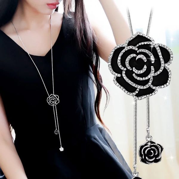 lwmmd zircon black rose flower long necklace sweater chain fashion metal chain crystal flower pendant necklaces adjusted, Silver
lwmmd zircon black rose flower long necklace sweater chain fashion metal chain crystal flower pendant necklaces adjusted, Silver