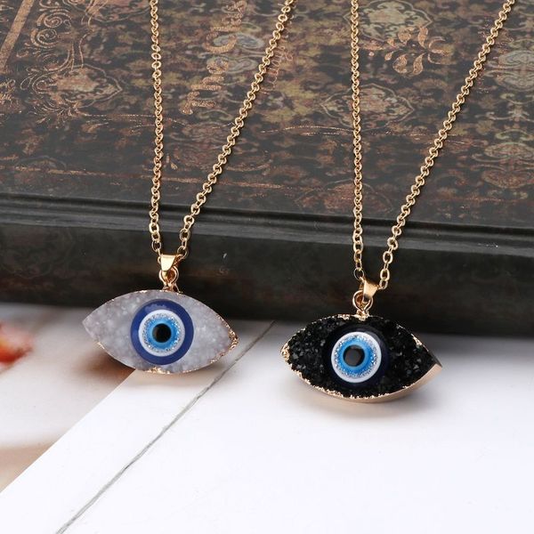 blue evil eye druzy stone pendant necklace resin quartz crystal fashion jewelry for women, Silver
blue evil eye druzy stone pendant necklace resin quartz crystal fashion jewelry for women, Silver