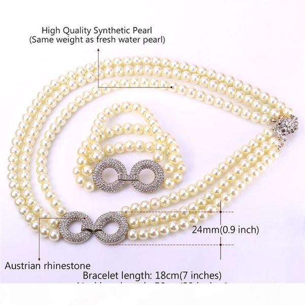 3 layers pearl bracelet for women austrian rhinestone round charms luxury multilayer beaded necklace pearl jewelry set, Silver
3 layers pearl bracelet for women austrian rhinestone round charms luxury multilayer beaded necklace pearl jewelry set, Silver