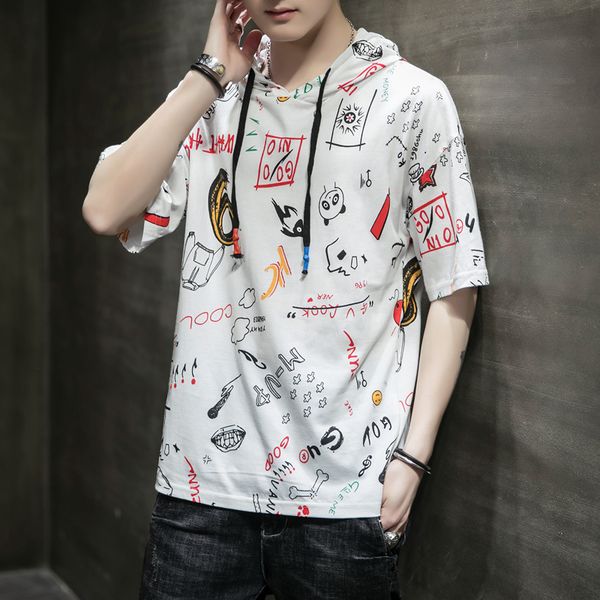 youth comic cartoon mens t-shirts summer hooded drawstring loose casual men fashion high street clothing, White;black
youth comic cartoon mens t-shirts summer hooded drawstring loose casual men fashion high street clothing, White;black