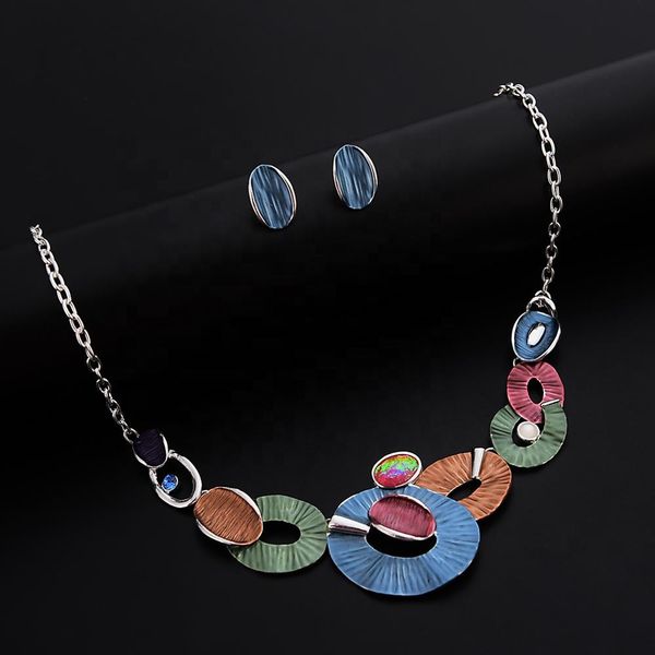 jewelry set of enamel circle statement round stud earring costume wedding necklace jewelry sets for women girls, Silver
jewelry set of enamel circle statement round stud earring costume wedding necklace jewelry sets for women girls, Silver