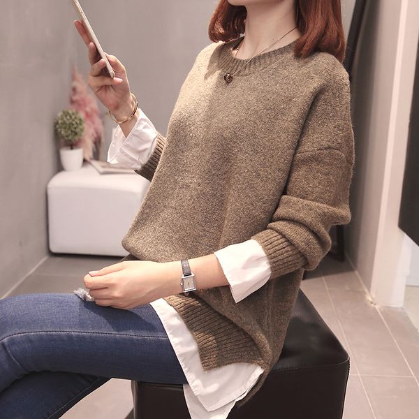 plus size patchwork pullovers sweater women autumn korean loose fake two piece knit oversized casual jumpers streetwear, White;black
plus size patchwork pullovers sweater women autumn korean loose fake two piece knit oversized casual jumpers streetwear, White;black