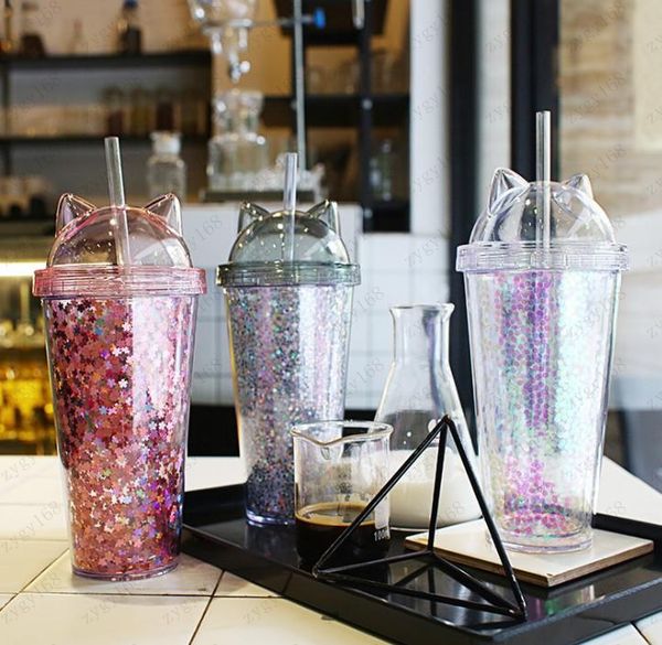 3 color double-layer plastic straw cups, cat ear glitter double-layer plastic cups, made of food-grade materials safely, shi
3 color double-layer plastic straw cups, cat ear glitter double-layer plastic cups, made of food-grade materials safely, shi