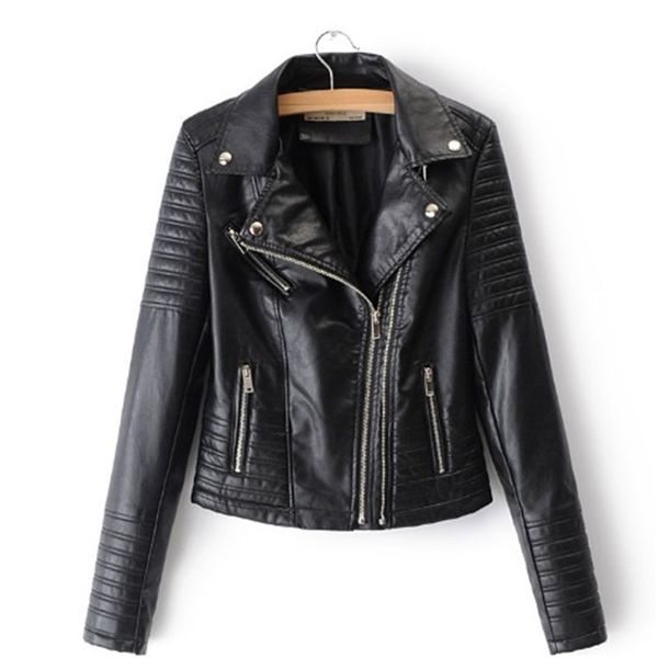 women's leather & faux spring slim haulage motor jacket, Black