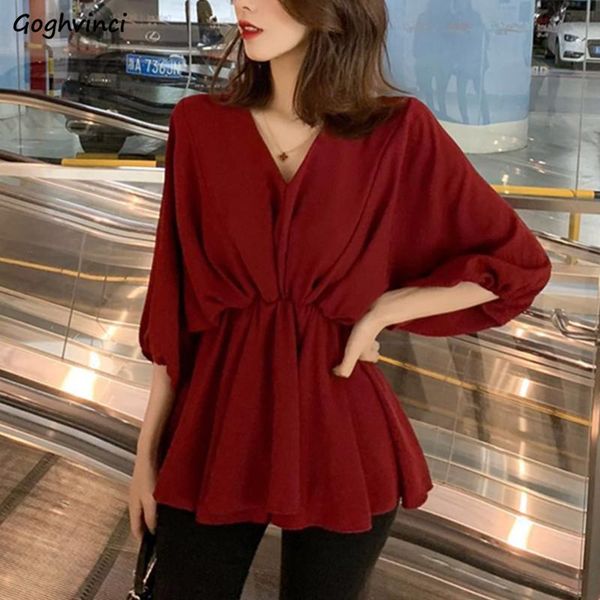 women's blouses & shirts women pleated thin v-neck elegant womens half-length sleeve ulzzang trendy casual simple office ladies, White
women's blouses & shirts women pleated thin v-neck elegant womens half-length sleeve ulzzang trendy casual simple office ladies, White