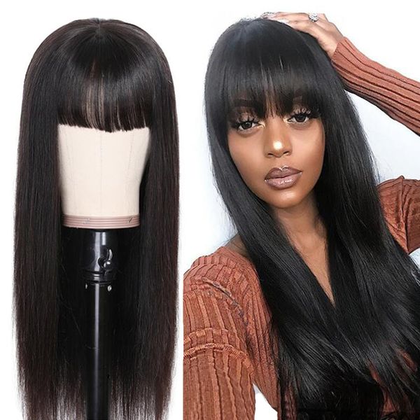 straight lace front wigs with bangs 150% density human remy hair pre plucked glueless lace front wig, Black
straight lace front wigs with bangs 150% density human remy hair pre plucked glueless lace front wig, Black