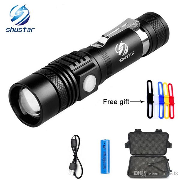 T6 Led Flashlight Torch 3800lumens Zoomable Led Torch For 18650 Battery Aluminum+usb Charger+gift Box+gift
