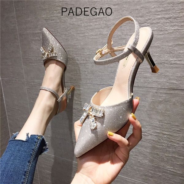 womens shoes 2020 fashion bling high heel sandals party night womens sandals, Black