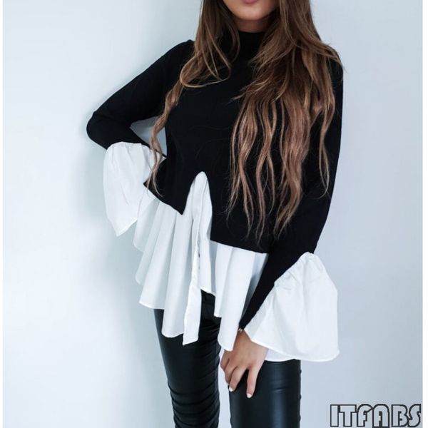 2020 summer blouse womens irregular hem long sleeve round collar casual patchwork loose shirts, White
2020 summer blouse womens irregular hem long sleeve round collar casual patchwork loose shirts, White