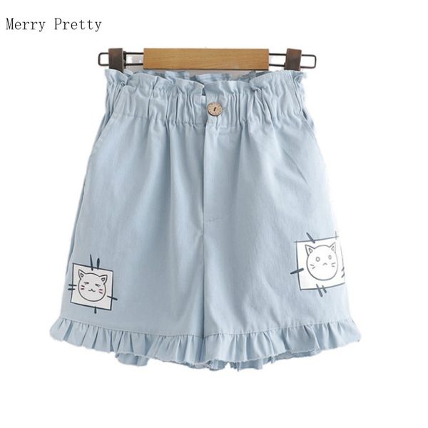 women's shorts hight waist cartoon cat print women summer 2021 casual loose cotton mini korean style femme, White;black
women's shorts hight waist cartoon cat print women summer 2021 casual loose cotton mini korean style femme, White;black