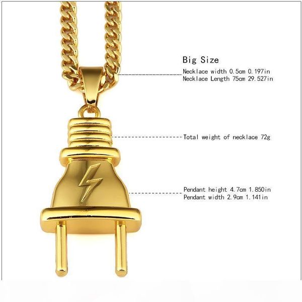 new personalized fashion design hip hop jewelry men plug pendant necklaces 18k gold plated link chains punk rock micro men long 75cm chain, Silver
new personalized fashion design hip hop jewelry men plug pendant necklaces 18k gold plated link chains punk rock micro men long 75cm chain, Silver