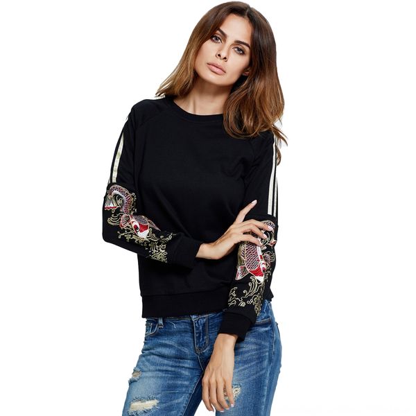 8063# autumn new boutique embroidered clothing 8063# women's autumn new sweater boutique embroidered sweater women's clothing, Black