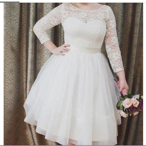 2020 illusion bateau neck long sleeves short plus size homecoming dressestea length beach backless bridal dress with satin belt, Red
2020 illusion bateau neck long sleeves short plus size homecoming dressestea length beach backless bridal dress with satin belt, Red