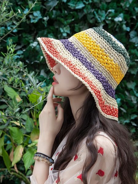 vietnam luan yafeng ins colorful striped sun straw handmade woven straw hat female holiday beach sun hat, Blue;gray
vietnam luan yafeng ins colorful striped sun straw handmade woven straw hat female holiday beach sun hat, Blue;gray
