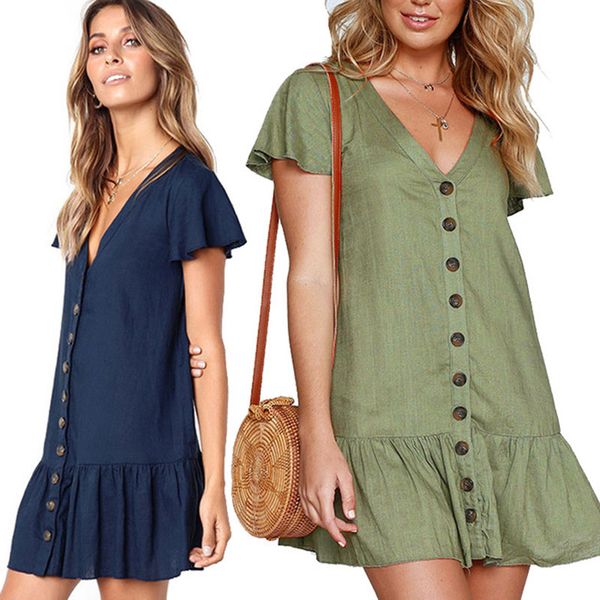 ruffle female sundress women summer dress 2020 fashion v neck linen buttons short mini vestidos a line loose casual dresses, Black;gray
ruffle female sundress women summer dress 2020 fashion v neck linen buttons short mini vestidos a line loose casual dresses, Black;gray