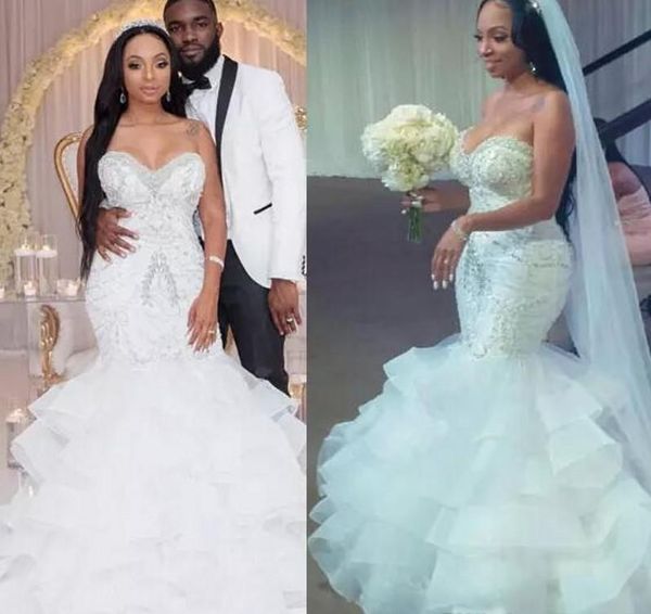 mermaid wedding dresses with beads sequins layered skirt plus size wedding dress count train shinning zipper back bridal gowns, White
mermaid wedding dresses with beads sequins layered skirt plus size wedding dress count train shinning zipper back bridal gowns, White