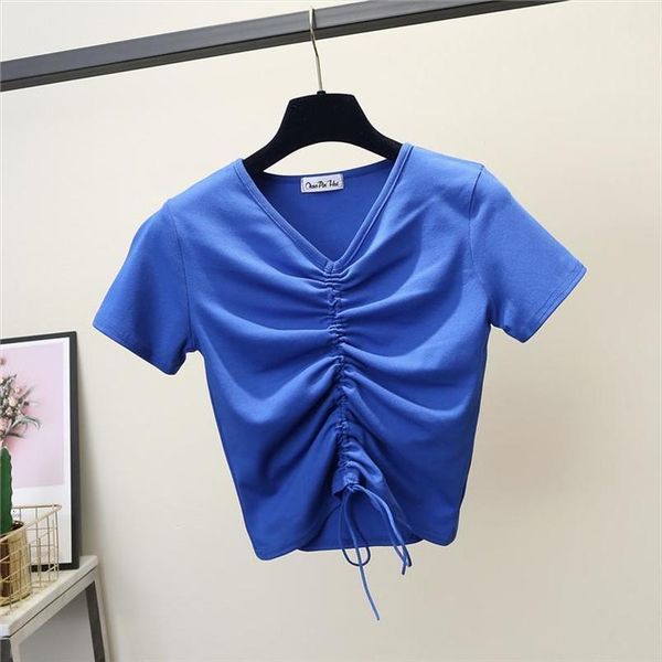 female cotton v neck drawstring solid t shirt short sleeve neck summer casual solid t shirt high waist slim t shirts for, White
female cotton v neck drawstring solid t shirt short sleeve neck summer casual solid t shirt high waist slim t shirts for, White