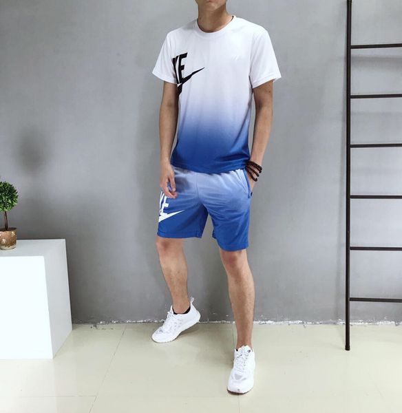 

Men's Tracksuit Casual Two Pieces Suit Breathable Shirts + Shorts Pants Fashion Thin Sports Tracksuits 2 Colors Plus Size L-4XL