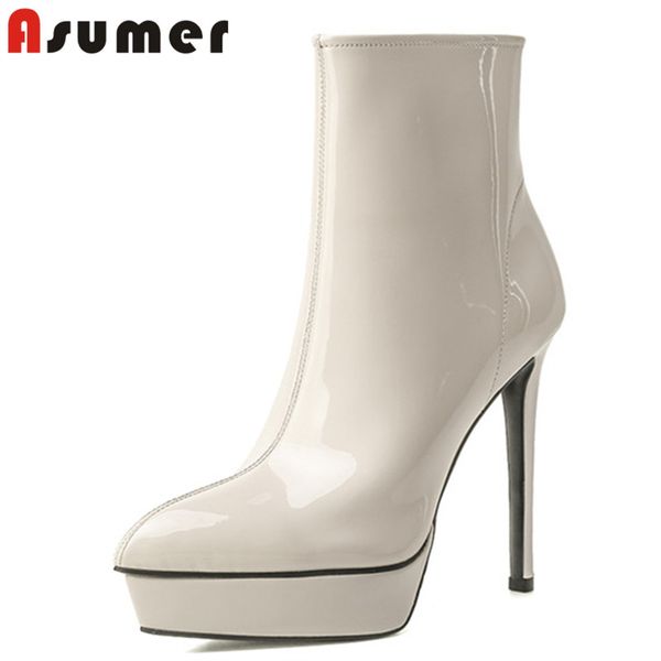 asumer patent leather dress party shoes women ankle boots pointed toe zip thin high heel platform boots woman, Black
asumer patent leather dress party shoes women ankle boots pointed toe zip thin high heel platform boots woman, Black