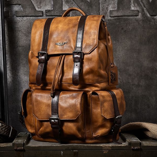Large capacity Men travel bag mountaineering backpack handmade vegetable-tanned Leather drawstring shoulder bag Daypack Male
Large capacity Men travel bag mountaineering backpack handmade vegetable-tanned Leather drawstring shoulder bag Daypack Male