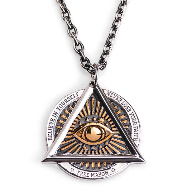 the devil eyes hexagon masonic pendant stainless steel necklace for men skull sided jewelry, Silver
the devil eyes hexagon masonic pendant stainless steel necklace for men skull sided jewelry, Silver