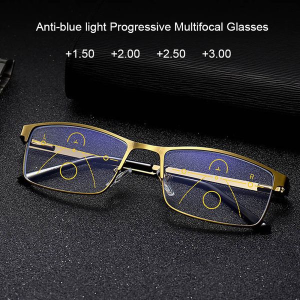 anti-blue ray progressive reading glasses stainless steel metal full frame readers men's rectangular multifocus glasses gold, White;black 
anti-blue ray progressive reading glasses stainless steel metal full frame readers men's rectangular multifocus glasses gold, White;black