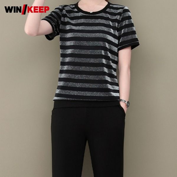 running sets summer women short sleeve striped t shirts trousers two piece set leisure tracksuit elastic waist black pants sport, Black;blue
running sets summer women short sleeve striped t shirts trousers two piece set leisure tracksuit elastic waist black pants sport, Black;blue