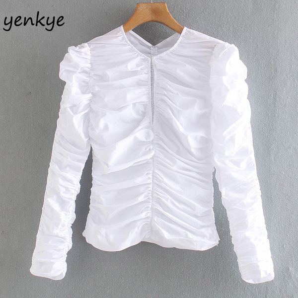 women's blouses & shirts fashion women ruched poplin female long sleeve round neck white blouse summer blusas xngc9782
women's blouses & shirts fashion women ruched poplin female long sleeve round neck white blouse summer blusas xngc9782