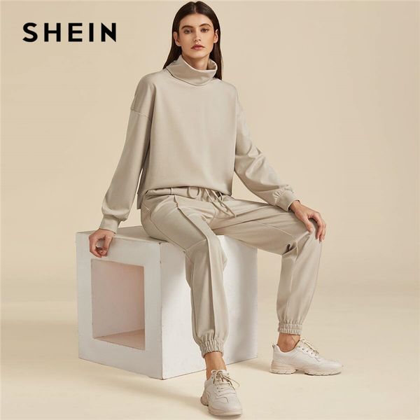 shein khaki solid high neck sweatshirt and drawstring waist sweatpant suit set autumn active wear drop shoulder casual outfits, Gray
shein khaki solid high neck sweatshirt and drawstring waist sweatpant suit set autumn active wear drop shoulder casual outfits, Gray