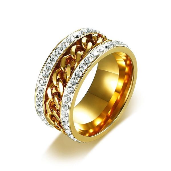 gold color spinner rings for men women stylish crystal chain wedding bands ring stainless steel jewelry, Silver
gold color spinner rings for men women stylish crystal chain wedding bands ring stainless steel jewelry, Silver