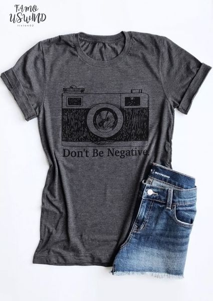 new women t shirt summer casual gray short sleeve dont be negative camera print t shirt female ladies tee, White 
new women t shirt summer casual gray short sleeve dont be negative camera print t shirt female ladies tee, White