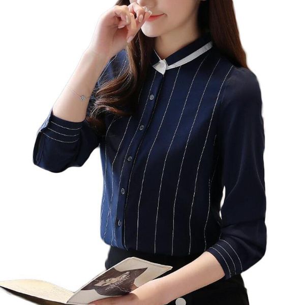 chiffon blouse women long sleeve fashion striped woemn shirts korean stand collar office shirt women plus size blusas mujer, White
chiffon blouse women long sleeve fashion striped woemn shirts korean stand collar office shirt women plus size blusas mujer, White