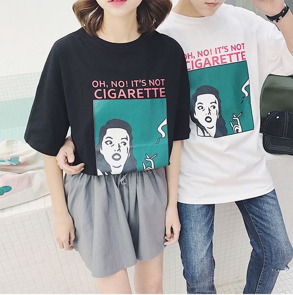 korean style chic style contrasting color cartoon character lettered fashion student t-shirt female lovers clothing womens clothing, White;black
korean style chic style contrasting color cartoon character lettered fashion student t-shirt female lovers clothing womens clothing, White;black