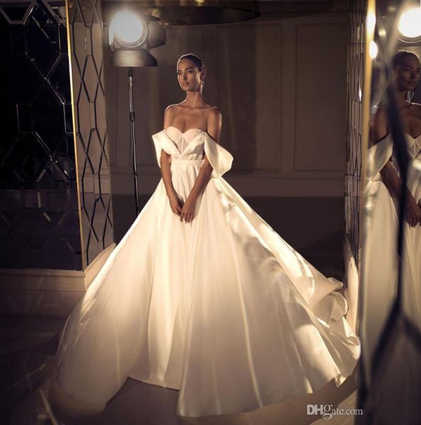 2020 elihav sasson country wedding dresses a line v neck off the shoulder side split vestidos de novia satin sweep train bridal gowns, White
2020 elihav sasson country wedding dresses a line v neck off the shoulder side split vestidos de novia satin sweep train bridal gowns, White