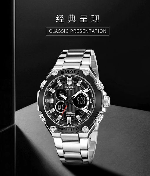 new outdoor sports electronic watch mens waterproof watch calendar steel belt quartz watch, Slivery;brown
new outdoor sports electronic watch mens waterproof watch calendar steel belt quartz watch, Slivery;brown