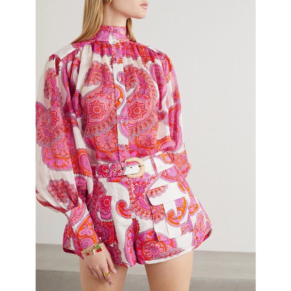 2020 spring and summer women's shirt silk + linen long sleeve lantern sleeves casual retro printing loose shirt wom, White
2020 spring and summer women's shirt silk + linen long sleeve lantern sleeves casual retro printing loose shirt wom, White